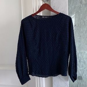 Zara Navy blue textured top